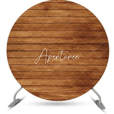 Aperturee - Pastoral Brown Wooden Plank Round Birthday Backdrop